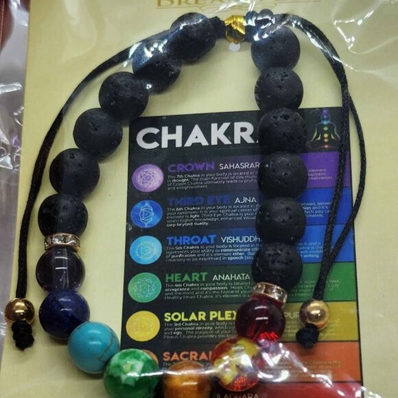 Brand New   The Seven Chakras with Black  Beaded Bracelet - Picture 1 of 4